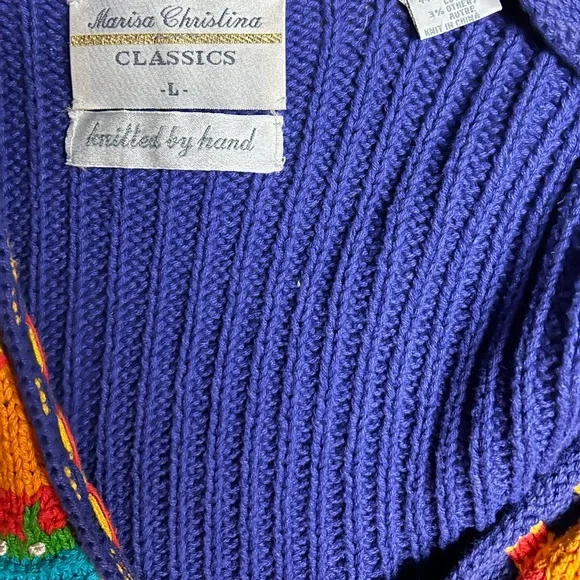 Marisa Christina ~ Large ~ Hand Knitted ~ Orange/Yellow/Blue ~ Ocean/Fish ~ Vest - Picture 15 of 16